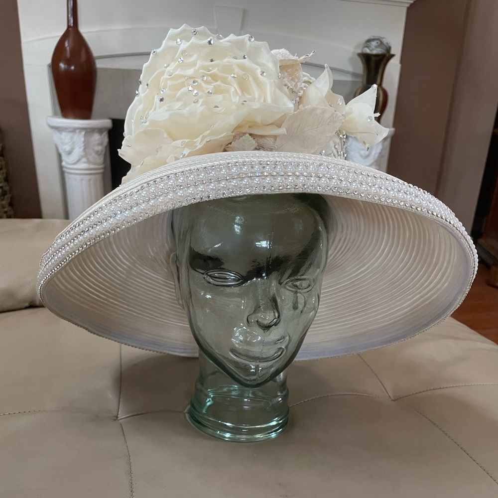Shellie McDowell Church, Derby, Tea, Wedding Hat, Flowers Sequins Rhines…